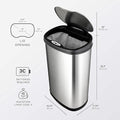 Automatic Touchless Motion Sensor Oval Trash Can with Black Top, 13 gallon Stainless Steel