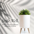 Very Cute Plant Style Garbage Can - Small Bathroom Trash Can with Lid - 1.8 Gallon, White, Perfect for Bedroom, Office, and Bathrooms, Trash Bin That Looks Like a Plant