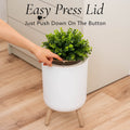 Very Cute Plant Style Garbage Can - Small Bathroom Trash Can with Lid - 1.8 Gallon, White, Perfect for Bedroom, Office, and Bathrooms, Trash Bin That Looks Like a Plant